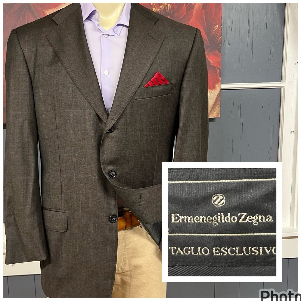Ermenegildo Zegna Custom Blazer Jacket Sport Coat Mens 44R Wool Brown/Blue/Red